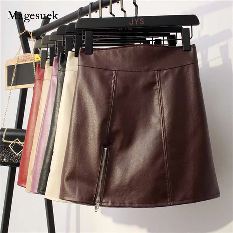 

Женская юбка из ПУ кожи, с завышенной талией и молнией