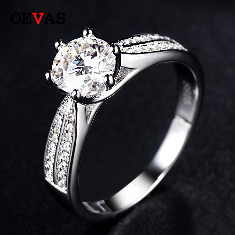 

OEVAS Classical 925 Sterling Silver Wedding Rings For Women Sparking 1 Carat Moissanite Engagement Party Jewelry Ladies Gift