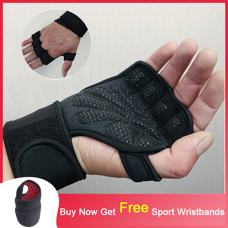 Перчатки с полупальцами для фитнеса поддержкой обертывания запястья мужчин