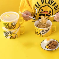 cute little yellow duck instant noodle bowl home dining room ceramic rice fruit salad bowl food container kitchen tableware
