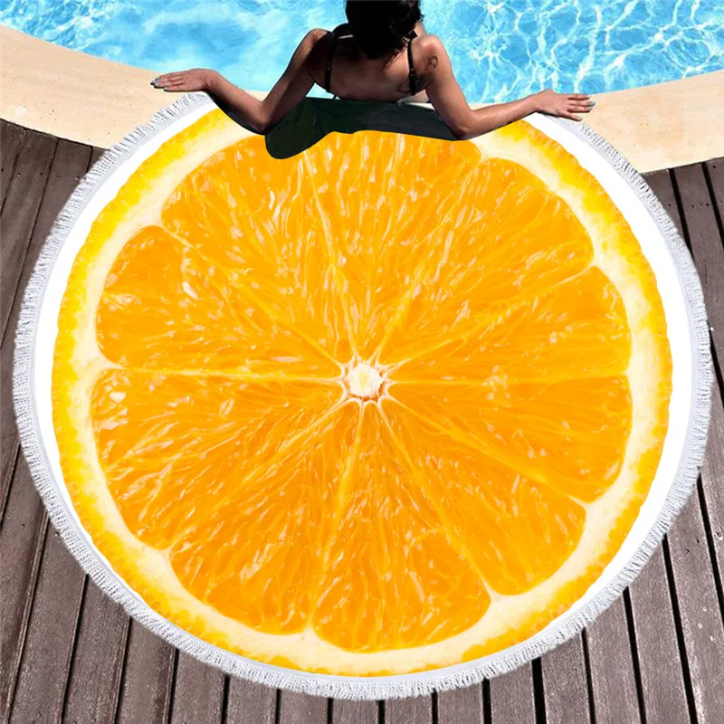 

Fruit large round beach towel adult tassel summer bath towel printing microfiber 150cm yoga mat