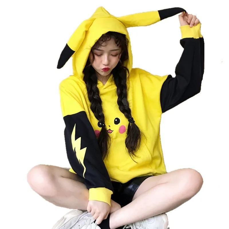 

Autumn Women Cartoon Print Hoodies Anime Kawaii Girls Cute Long Ears Oversized Hooded Sweatshirts Plus Velvet Warm Pullovers