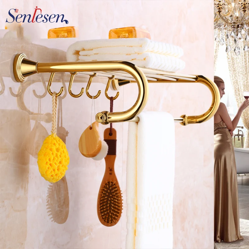 Senlesen роскошная золотистая вешалка для полотенец настенный держатель двойные