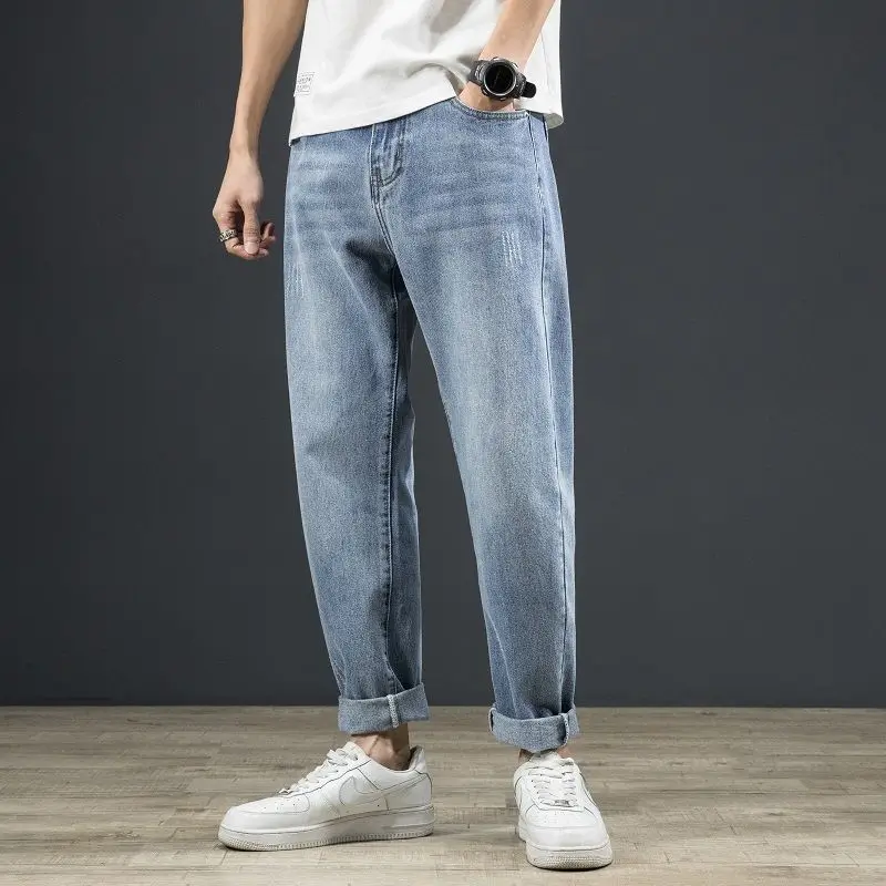 

Spring and summer men's straight leg jeans men loose large Korean version of the trend of casual casual nine points