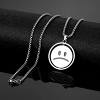 two sided punk funny smile sad face necklace pendant for women men silver color alloy necklace jewelry accessory statement gifts