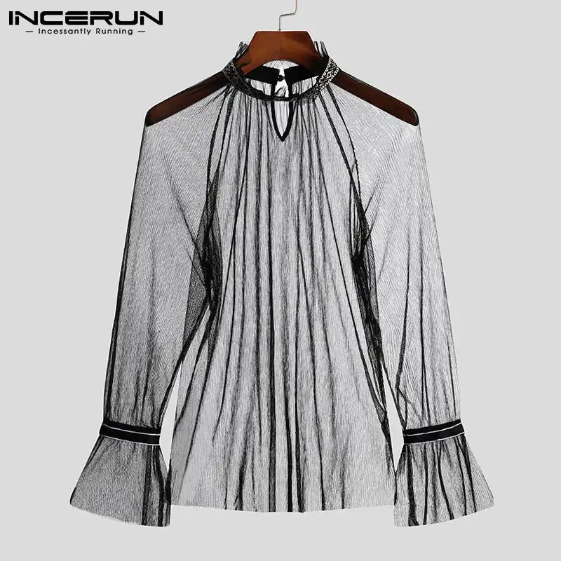Fashionable New Men's Tees Long Sleeve Tops 2021 Comfortable See Through Light Weight Breathable Mesh T-Shirts S-5XL INCERUN