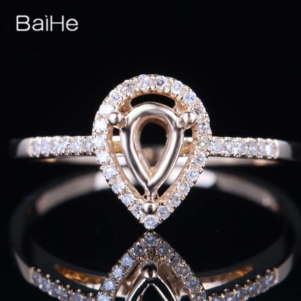 

BAIHE Solid 14K Yellow Gold(AU585) Certified Pear cut Wedding Women Cute/Romantic Fine Jewelry Elegant unique Semi Mount Ring