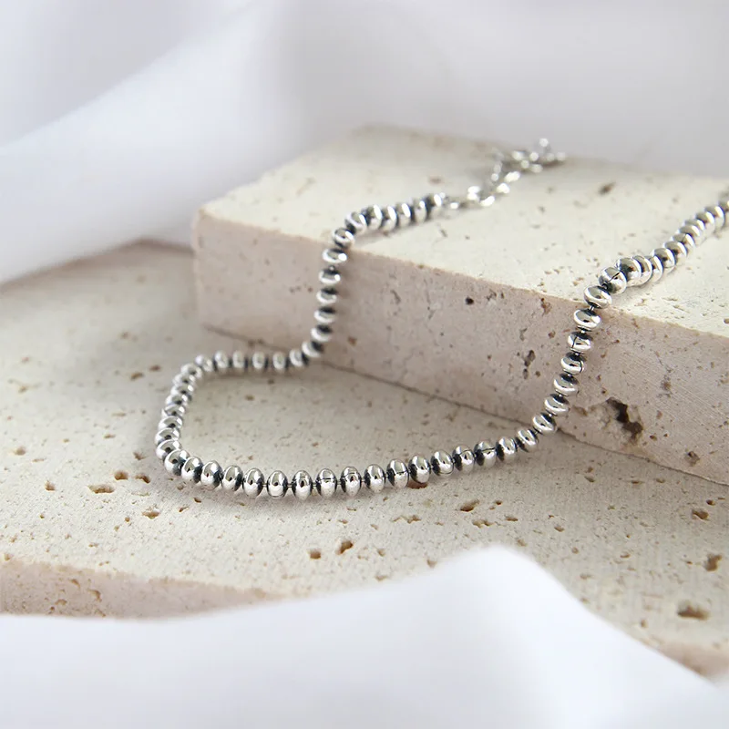 Женский винтажный Простой браслет из серебра 925 пробы с бусинами | Украшения и