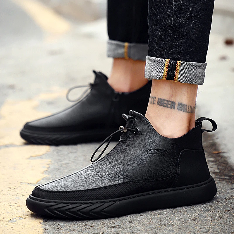 Классические зимние мужские ботинки удобные ботильоны уличные толстые плюшевые