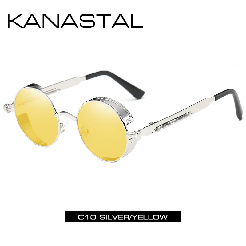 silver yellow Круглые Солнцезащитные очки в стиле стимпанк, зеркальные Мужские и женские очки в стиле панк, брендовые дизайнерские ретро очки в оправе, винтажные весенние солнечные очки UV400 - Цвет линз: silver yellow