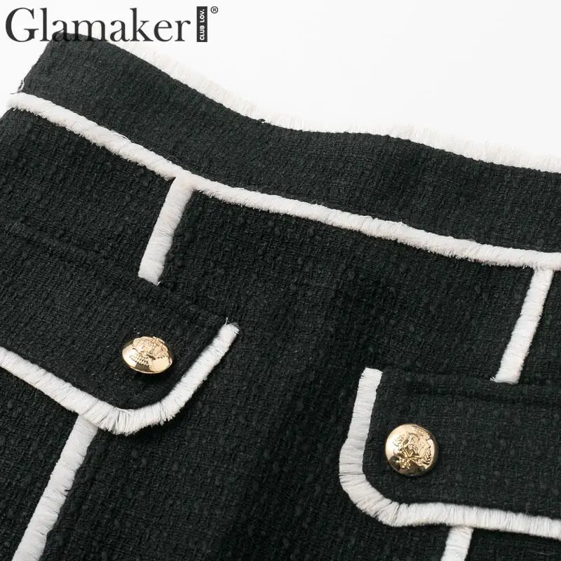Glamaker, черная юбка трапециевидной формы с высокой талией, Женская двубортная элегантная юбка, осенняя модная Женская Клубная мини-юбка, Зимняя юбка