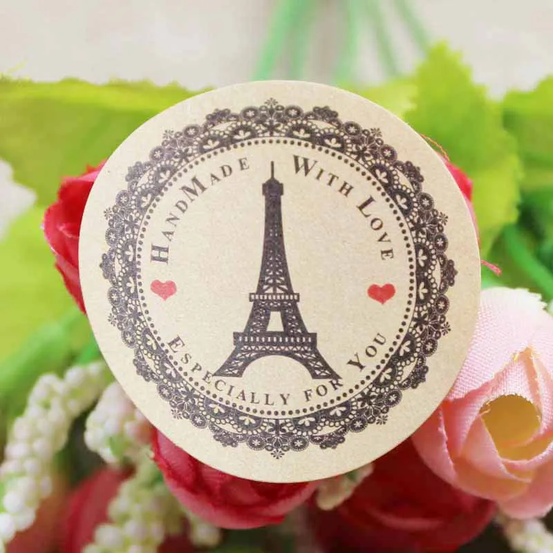 

300pcs 38mm kraft Eiffel tower gift seal labels Variouse DIy handmade self adhesive gift package labels personalized cost extra