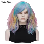 Similler короткие синтетические радужные парики для женщин кудрявые волосы косплей парик с челкой Термостойкое волокно многоцветный