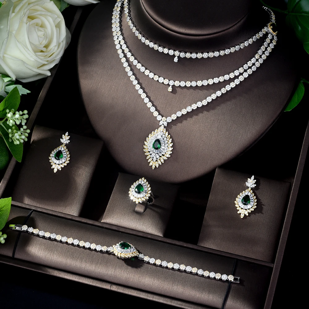 Комплект свадебных украшений HIBRIDE комплект ювелирных с зелеными фианитами