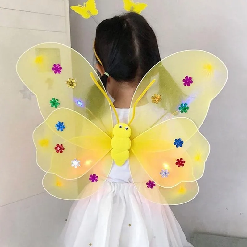 

Glowing Butterfly Wand Headband Tutu Skirts Cute Fairy Set Princess Props Tale Party Luminous Costume P4E6