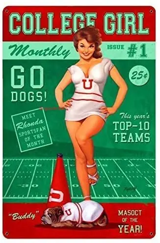 

Maizeco College Girl Metal Tin Signs 8 x 12 Inch Plaque Poster Sexy for Home Garage Shop Beer Wall Decor Sign
