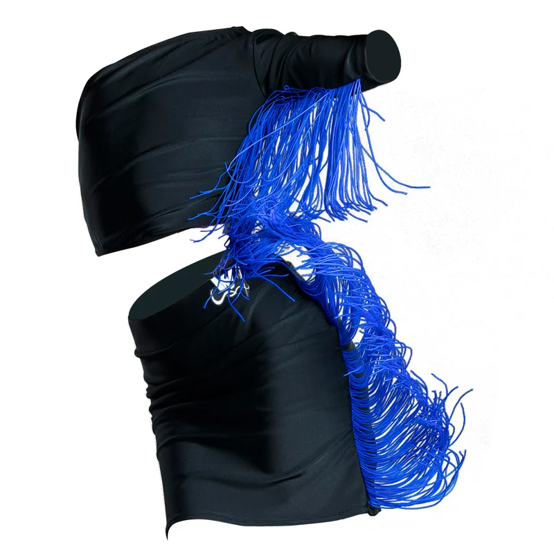 

Latin Dance Dress Children Blue Tassel Split Practice Suit Girls Tango Rumba Cha Cha Samba Dancing Costumes Show Wear DN5880