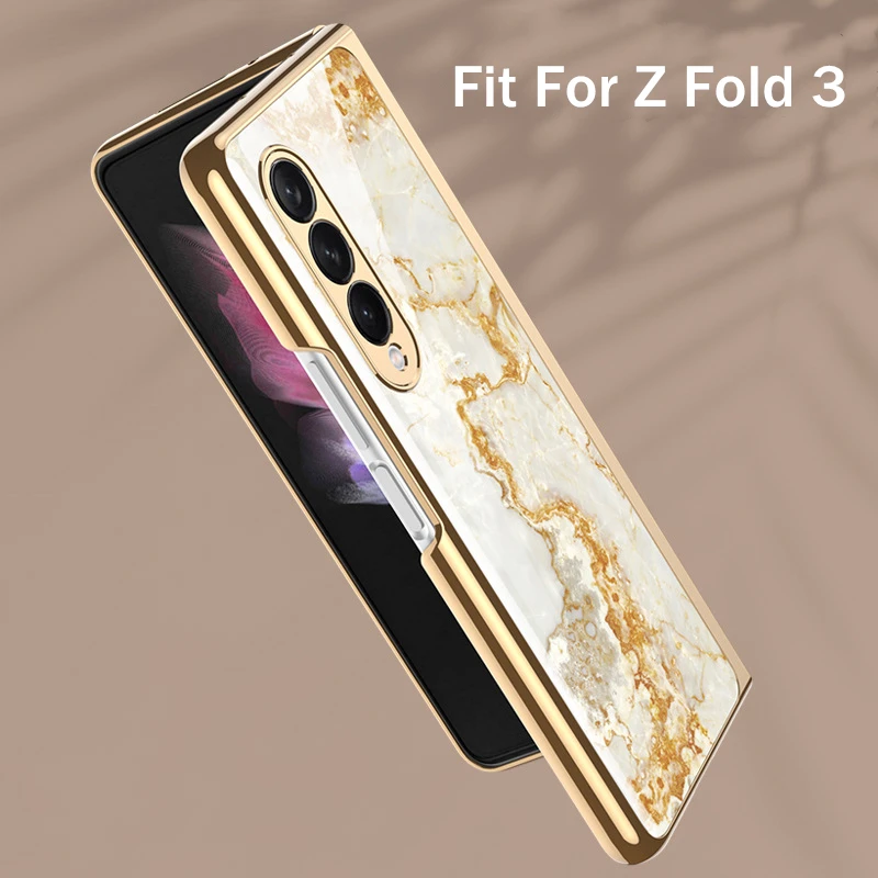 luxury tempered glass case for samsung galaxy z fold 3 5g case plating plastic frame hard glass cover for galaxy z fold3 2 1 free global shipping