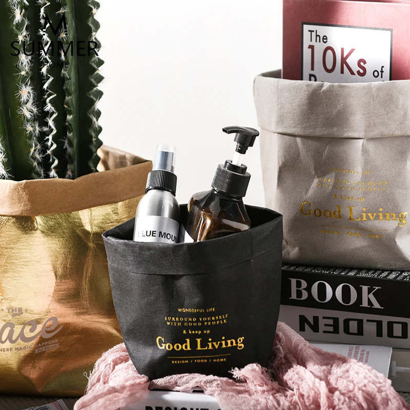 Ретро моющиеся крафт-бумага цветочный горшок ваза для хранения дома реквизит