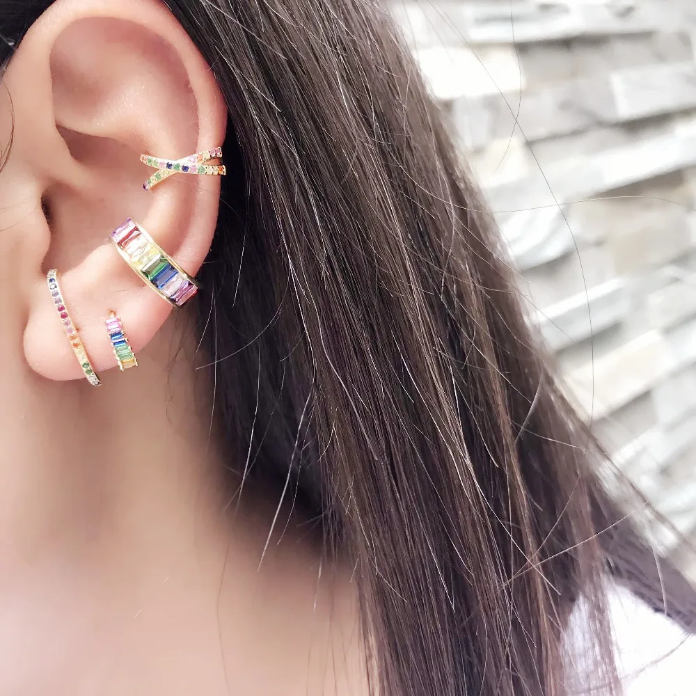 Женские серьги в виде радуги длинные гвоздики из стерлингового серебра 925 пробы с