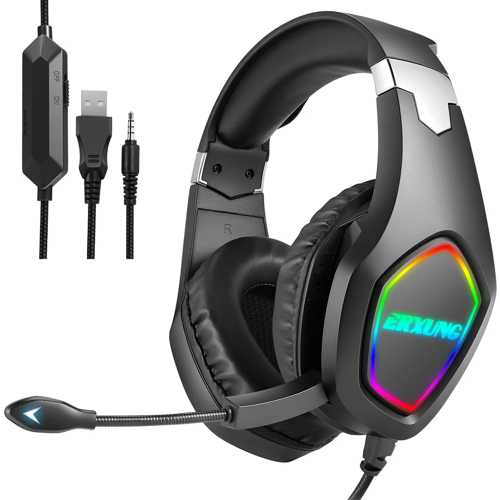 

7 Color LED Gaming Headphone HD Microphone For PS4 PS5 PC Xbox One Stereo Bass Soft Breathable Computer Laptop Gaming Headset