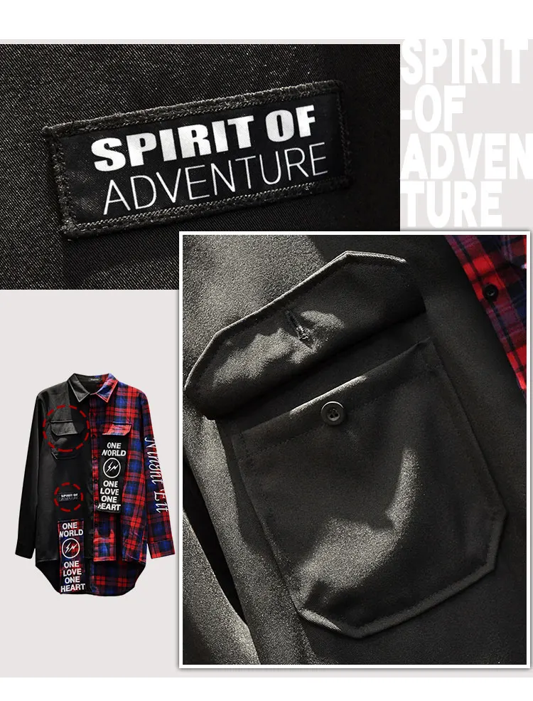 New Western Diablo Style Fashion Individuality Printed Plaid Patchwork Men's Long-Sleeved Shirts Hip Hop Autumn Streetwear Color