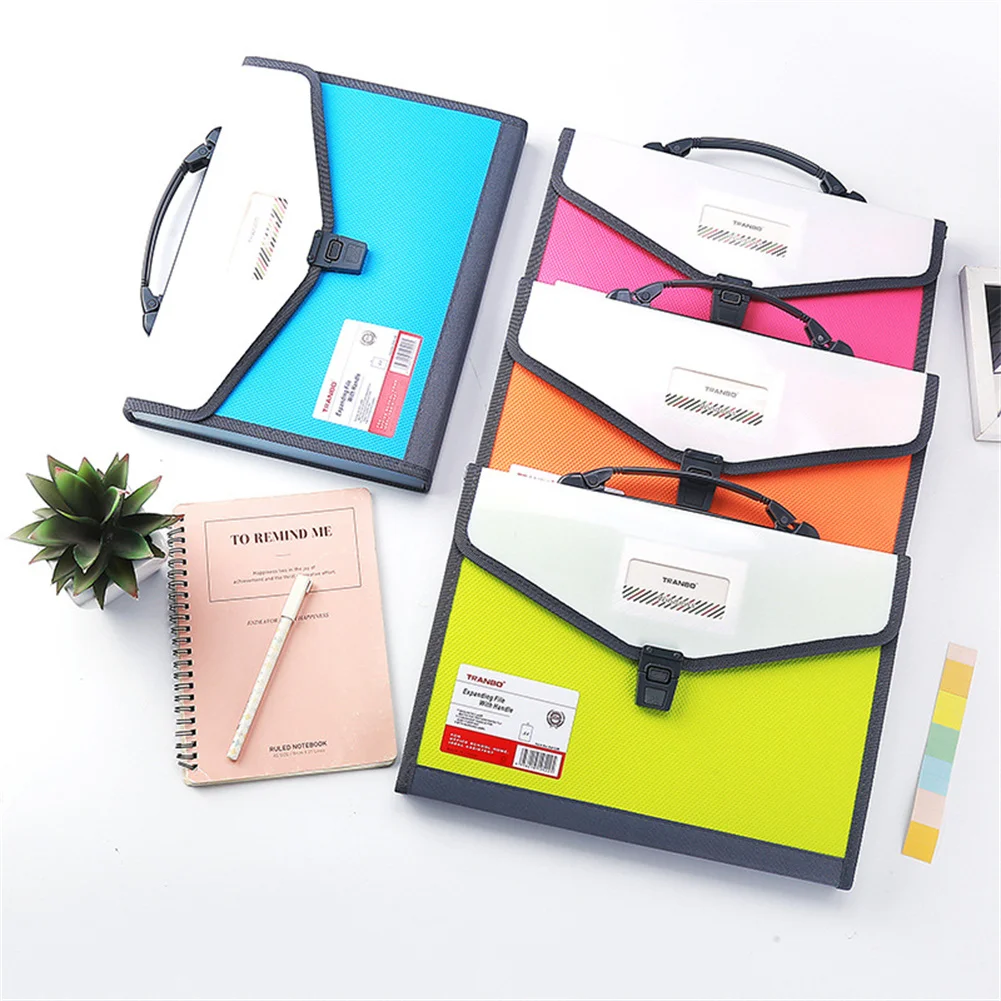 

13 Pockets Expanding Wallet With Portable Handle Plastic Portfolio Expandable Folders Office A4 Letter Size Document Bag Large
