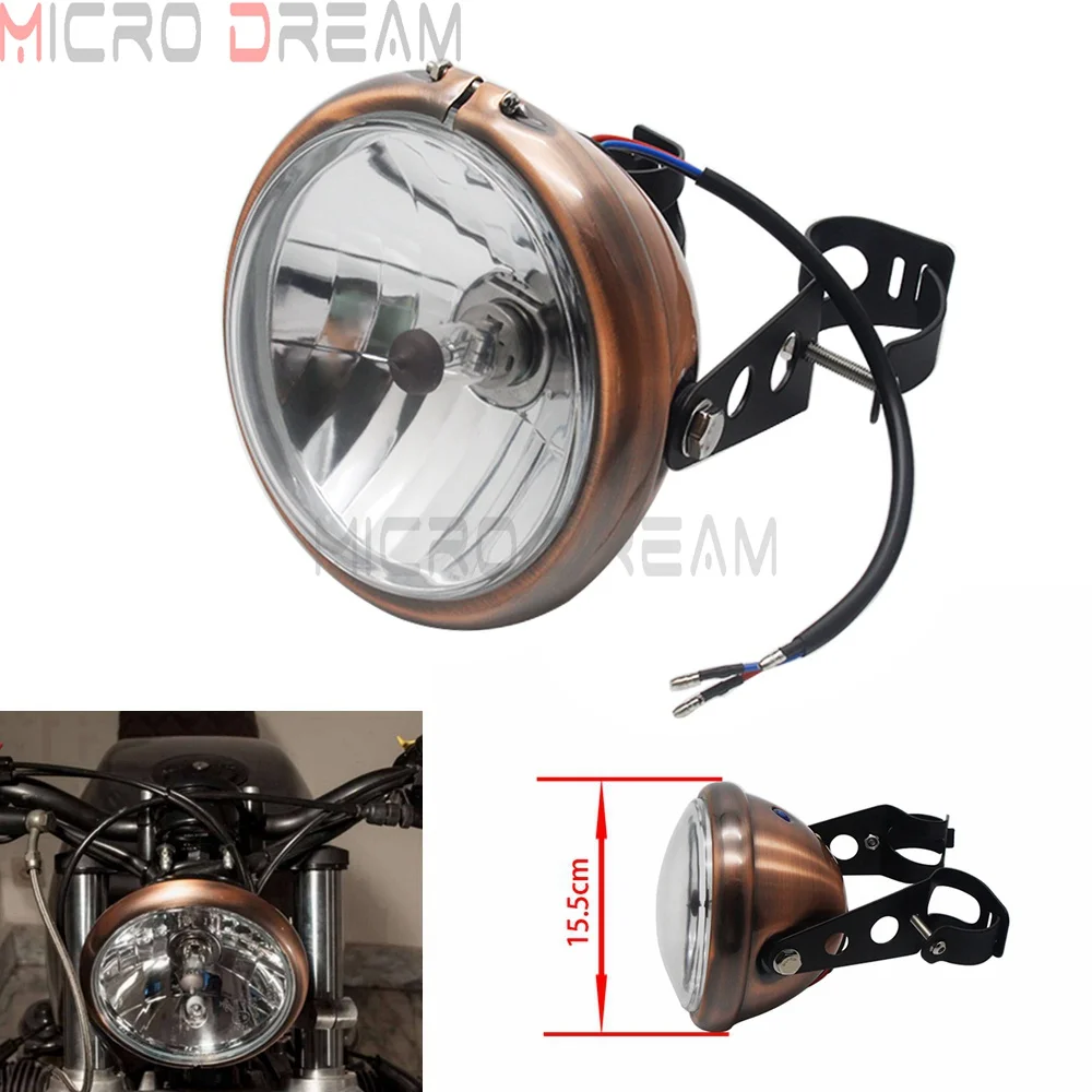 Фара мотоциклетная Ретро 6 дюймов с коричневой рамкой и прозрачными линзами H4