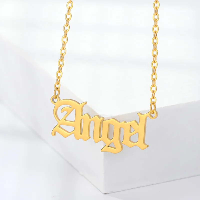 

Letter Angel Necklace For Women Men Rose Gold Silver Color Stainless Steel Chain Chocker Female Necklace Fashion Jewelry 2020