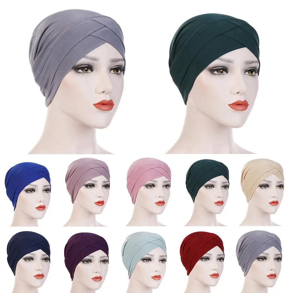 

Женская эластичная бандана, мусульманский шарф, шапка-хиджаб, элегантная эластичная Шапка-тюрбан, шапка-тюрбан для перекрещивания лба, инди...