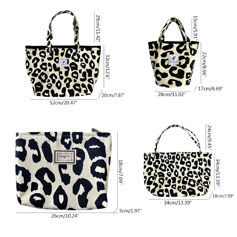 

Fashion Women Canvas Clutch Bags Leopard Print Handbag Bucket Bags Vintage Tote Top-Handle Large Capacity Shoulder Bag