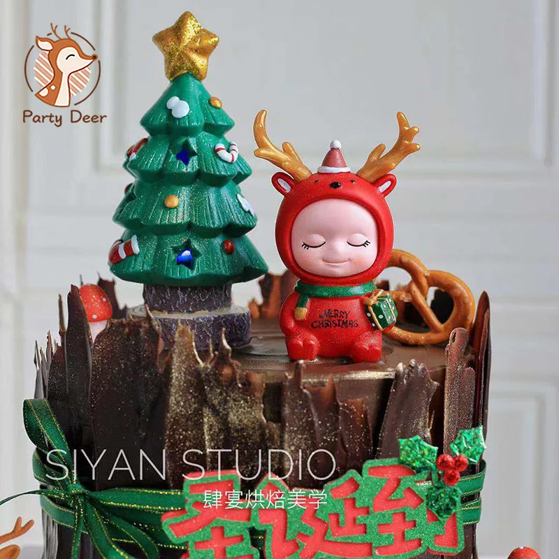 

Рождественские топперы для торта с надписью "Merry Christmas", календарь для нового года, кукла с оленями с подарками, топперы для кексов для рождес...