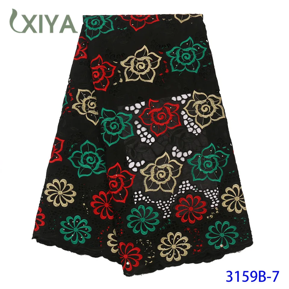 

Вышивка 100% хлопок африканская сухая кружевная ткань нигерийская кружевная ткань с камнями черный цвет швейцарская Вуаль в швейцарском сти...