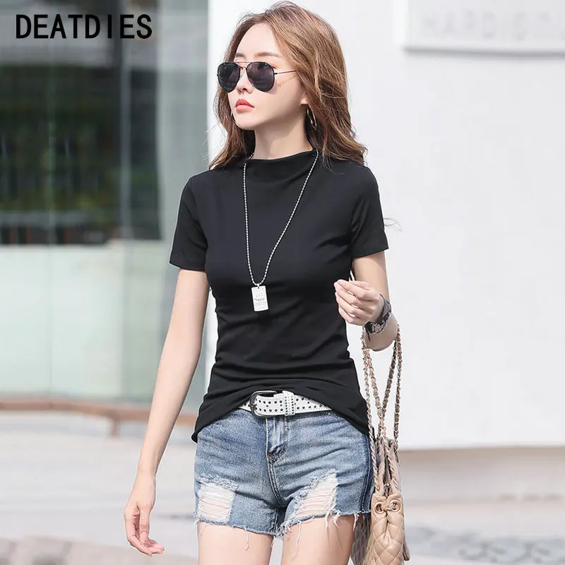 Женская футболка с коротким рукавом Повседневная однотонная водолазка из хлопка