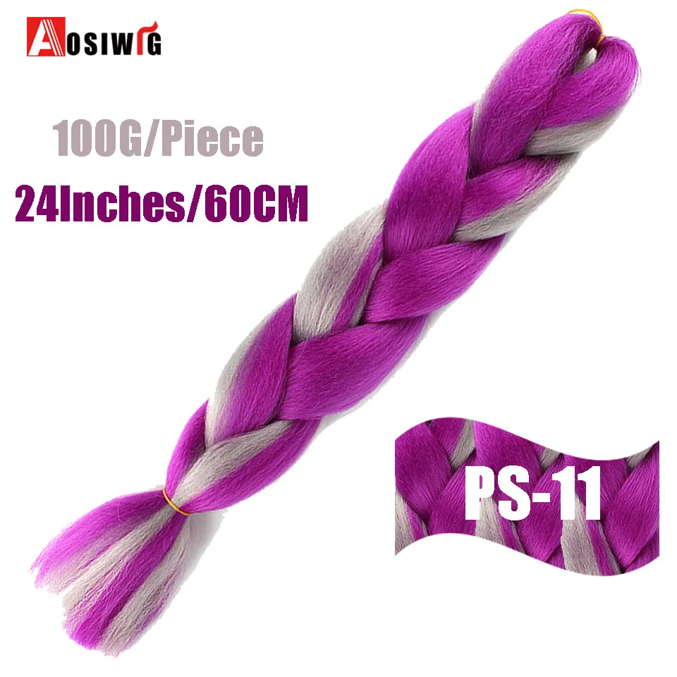 AOSIWIG, длинные плетеные волосы, 24 дюйма, огромные косички, 100 г/шт., синтетические, термостойкие, вязанные крючком, розовые, голубые, серые волосы для наращивания, африканские - Цвет: 4/613