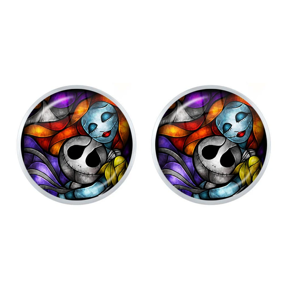 Новый Джек Скеллингтон и Салли стекло кабошон серьги-гвоздики амулеты Хэллоуин