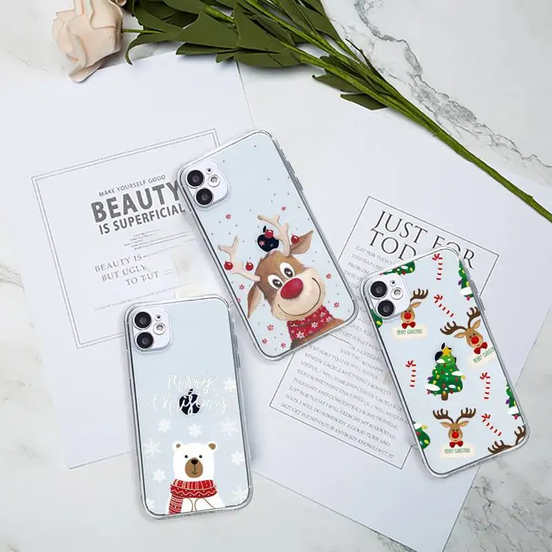 

Merry Christmas snowman pattern Phone Case Transparent for iPhone 6 7 8 11 12 s mini pro X XS XR MAX Plus
