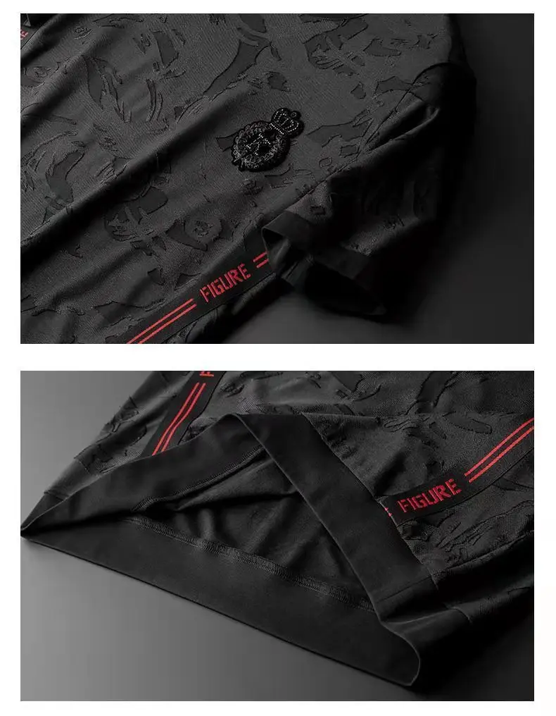 

European luxury handsome casual sports suit men's printed stitching T-shirt men's summer plus size set trendy for men clothing