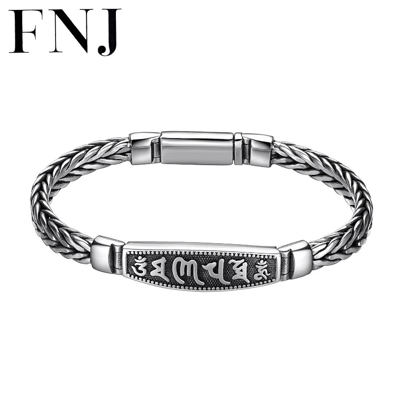 

FNJ 18cm 20cm Weave Bracelet 925 Silver Original Pure S925 Silver Bracelets for Jewelry Men Fine Punk Vintage 7mm