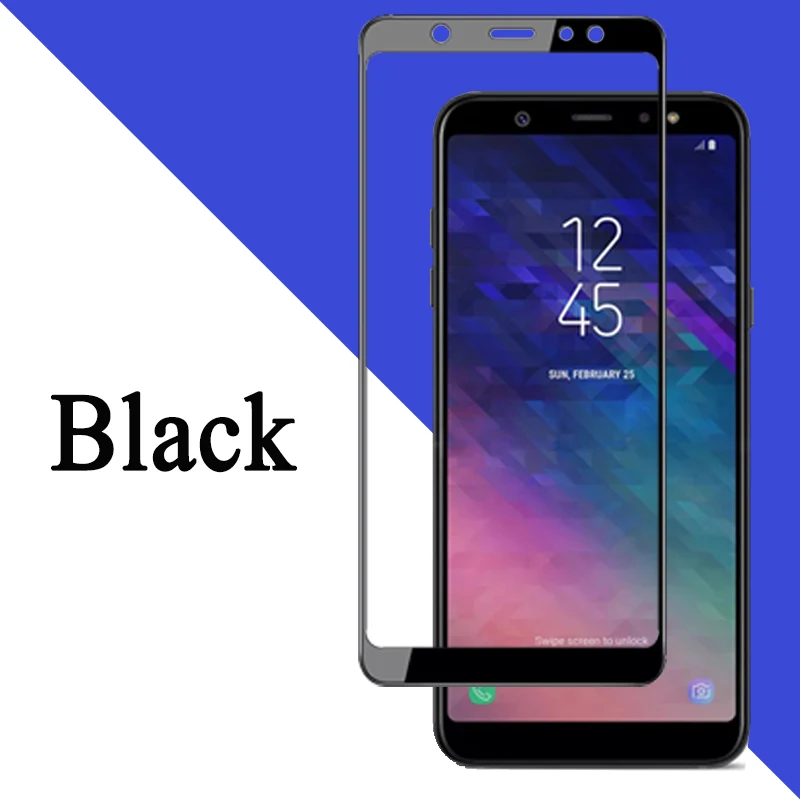 Защитное стекло для samsung galaxy a6, защитная пленка для экрана samsyng galax a 6 plus, закаленное армированное покрытие sansung tremp, чехол - Цвет: Black