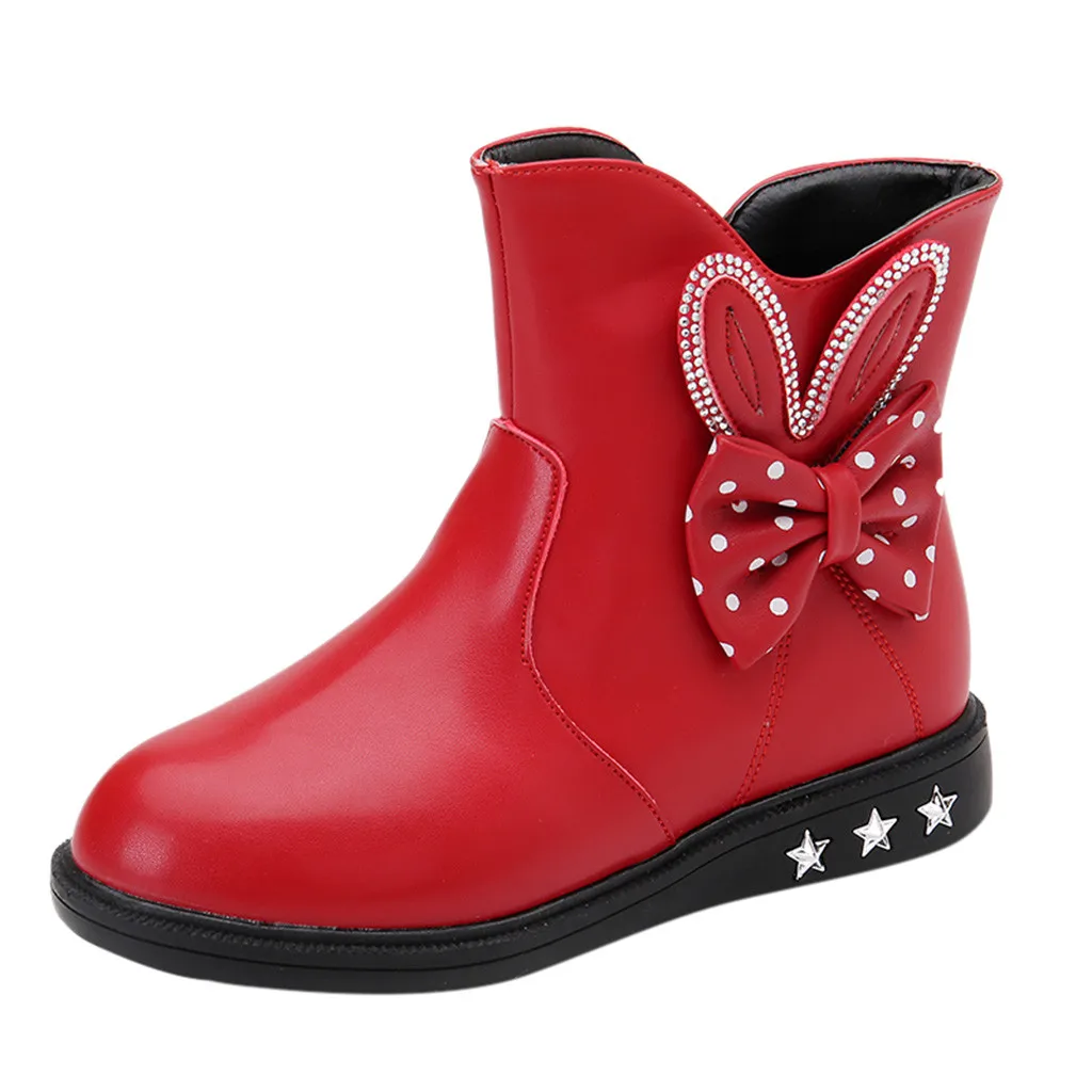 B Red Детская бабочка для девочек; обувь из искусственной кожи; водонепроницаемые ботинки martin; теплые зимние детские ботинки для малышей; модные кроссовки - Цвет: B Red