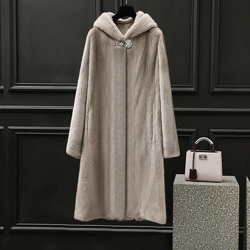 Lautaro Зимняя длинная пушистая теплая толстая женская шуба из искусственной норки