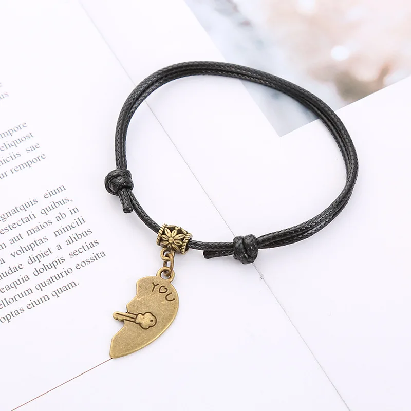 Модный браслет с подвеской в форме сердца 2 шт. Женский плетеный ручной работы