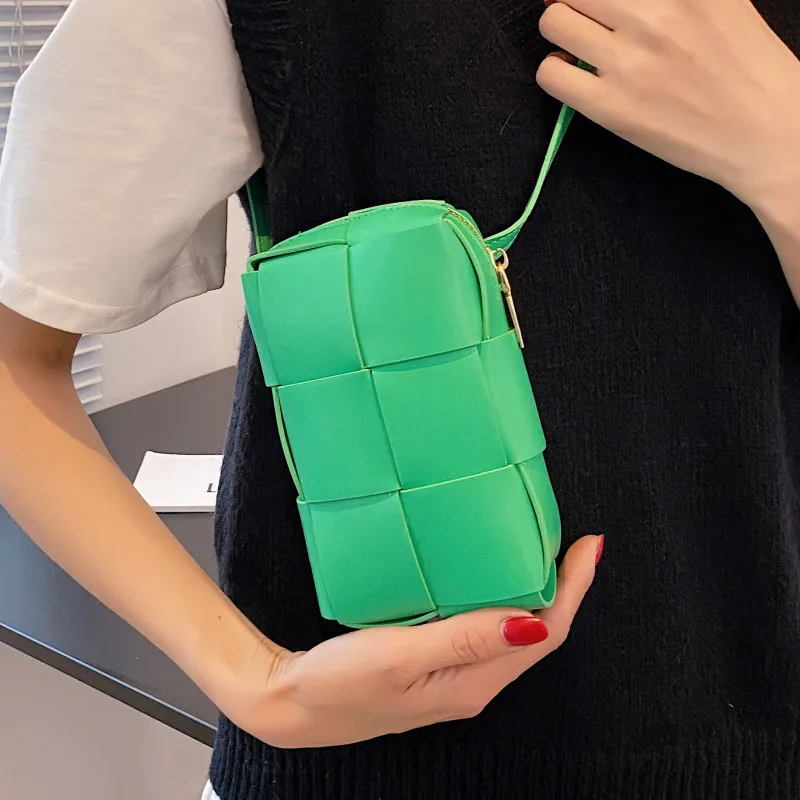 Small Weave Shoulder Bag Female Luxury Soft Leather Crossbody Bag Summer Green Woven Chest Bag Women Brand Design Messenger Bags