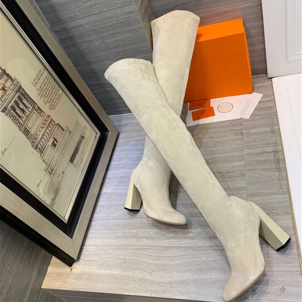 Новая обувь женские сапоги из натуральной кожи Черные Сапоги выше колена