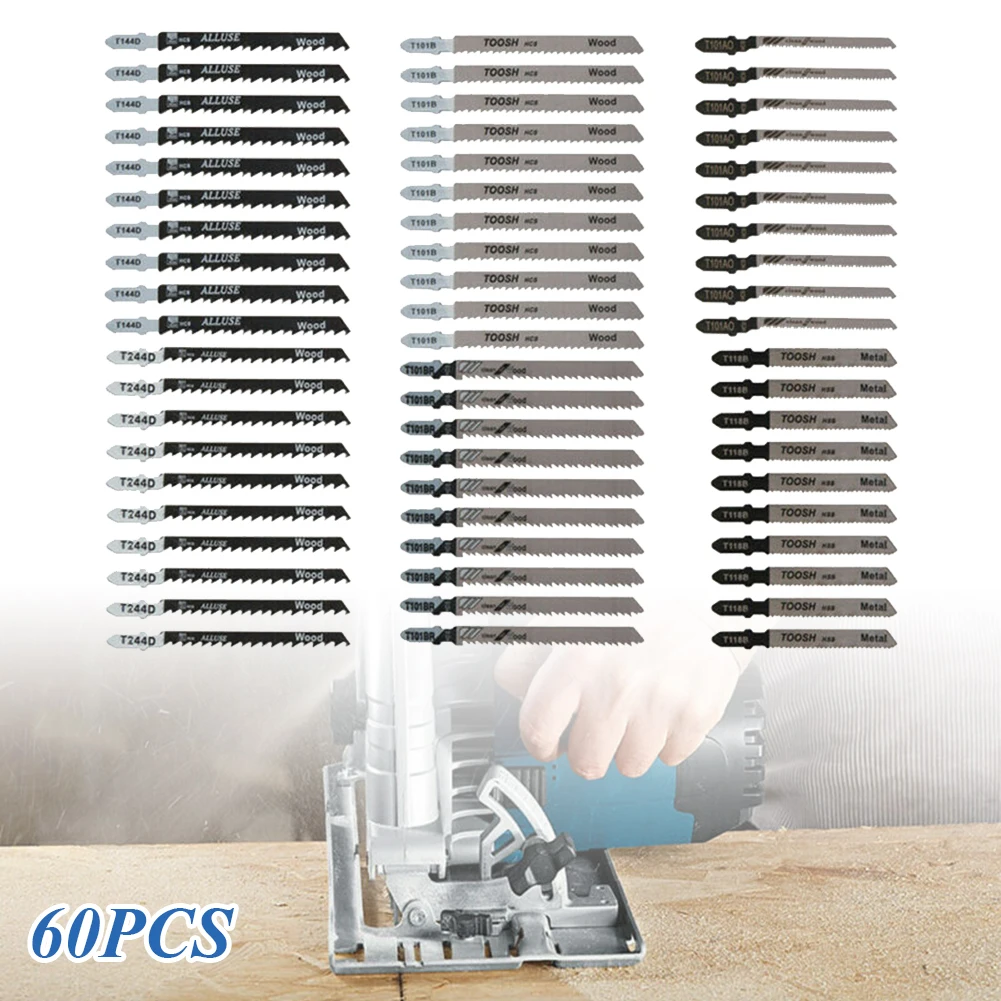 

60Pcs Jig Saw Blade Jigsaw Blades Set Metal Wood Assorted Blades Woodworking T118A/T118B/T101AO/T101BR/T144D/T244D For Makita.
