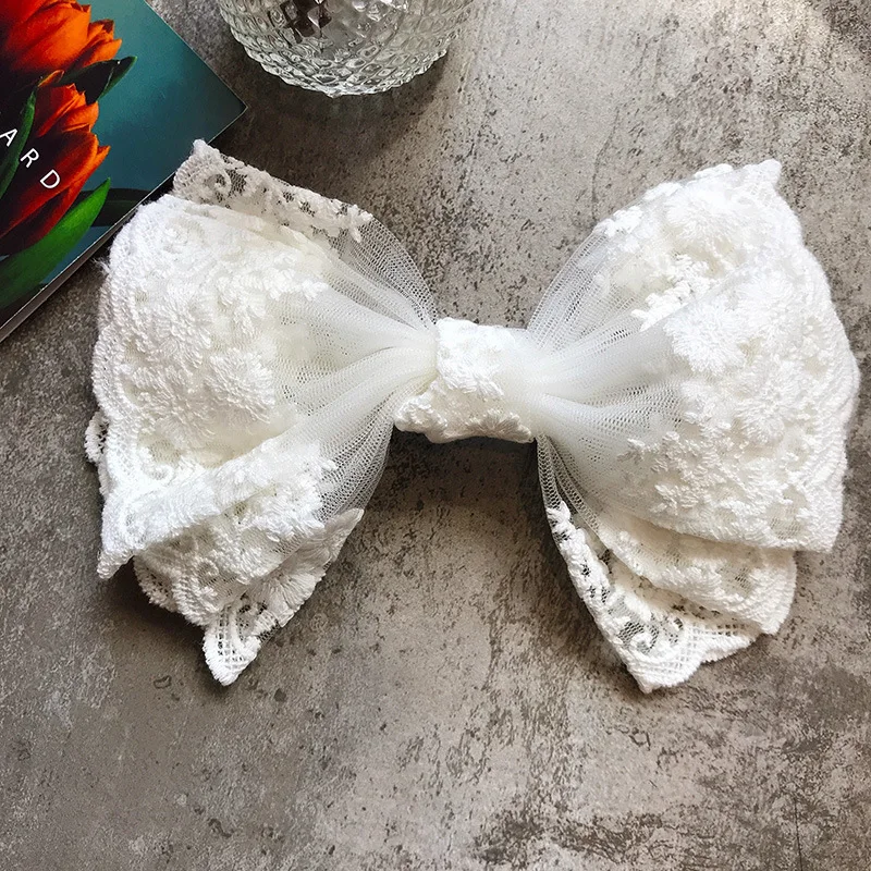 Young Fairy lace large white bow hairpin spring clip hair accessories 2020 new luxury big sunflower hoops girls |