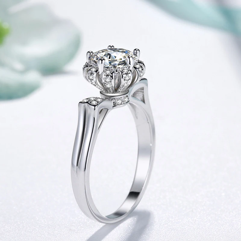 Классическое 1.2ct созданное муассанит обручальное кольцо с короной для женщин ювелирные изделия из стерлингового серебра 925 пробы Брендовое свадебное кольцо