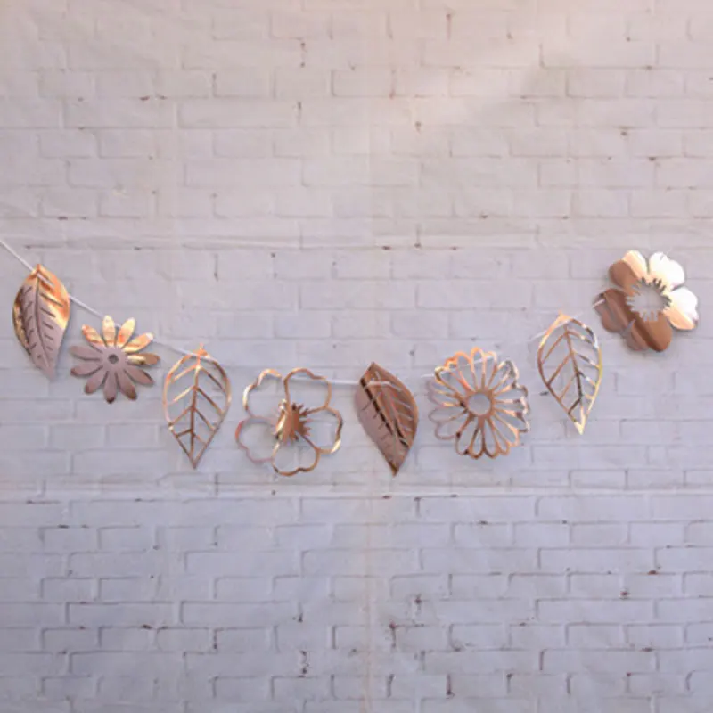 Золотой Серебряный ажурный цветок листья гирлянда флаг наклейка на стену день