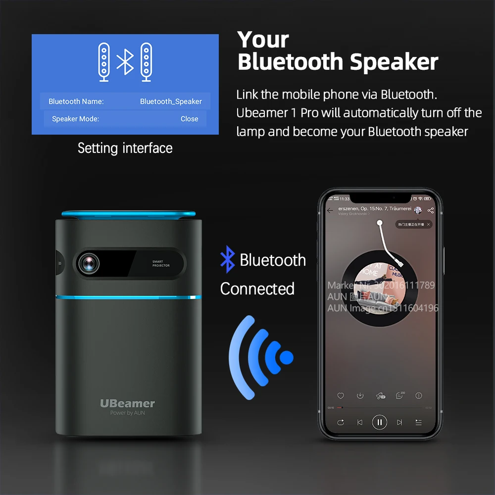 Мини проектор AUN Ubeamer 1 Pro Android 9 аккумулятор DLP Проекторы лазер видеопроектор 4K Wi Fi